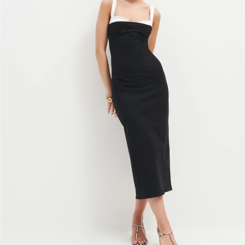 Reformation Black and White Midi Slip Dress